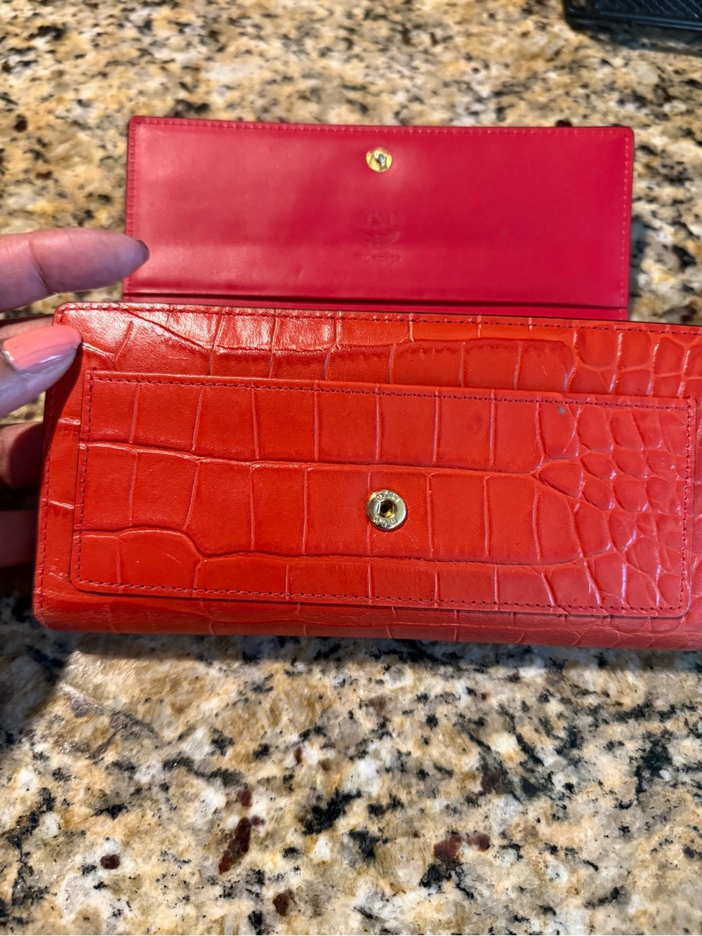 AUTHENTIC MCM Croc-Embossed Red-Orange Leather Wallet - Picture 11 of 13